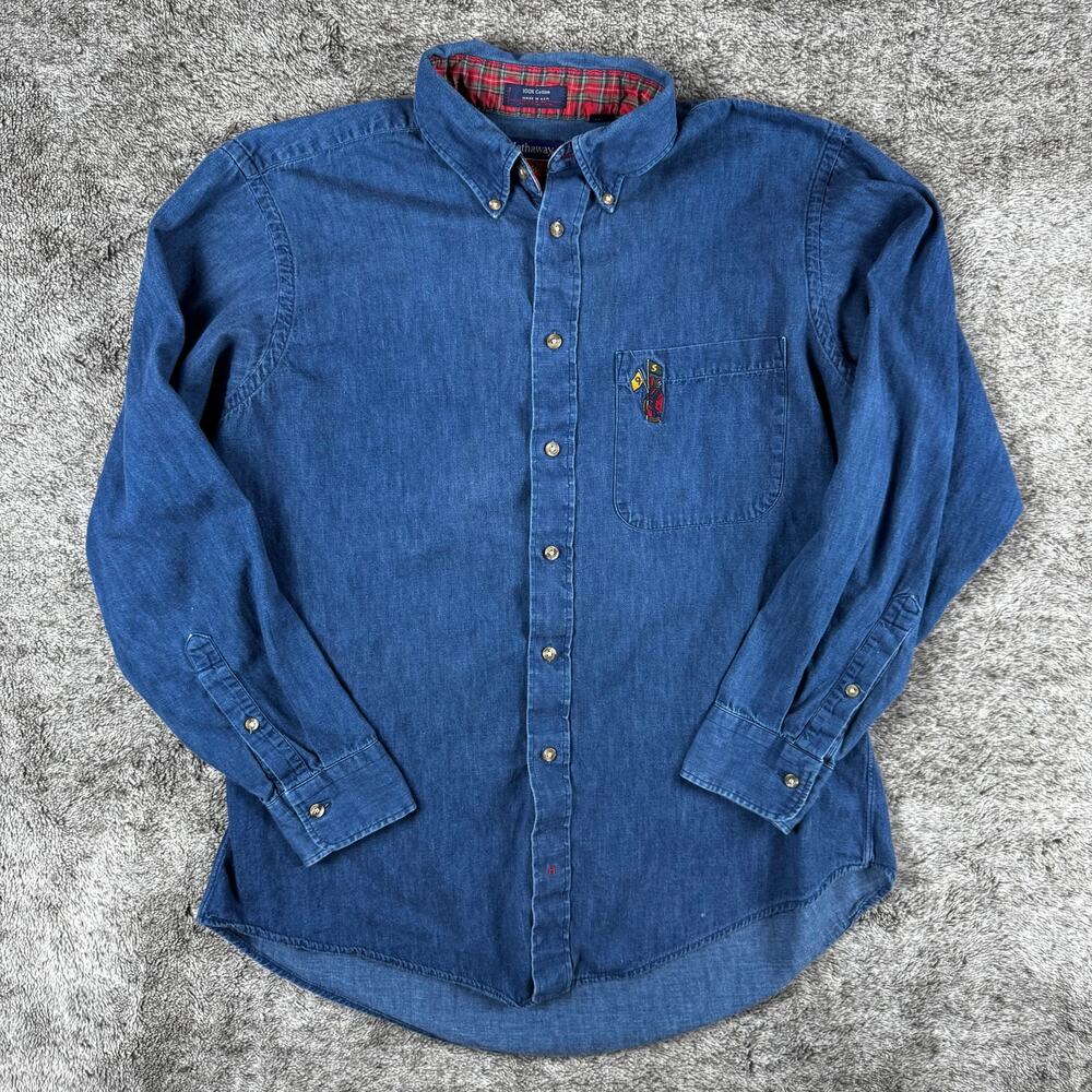 Hathaway Golf Vintage Long Sleeve Denim Button Up Men's L